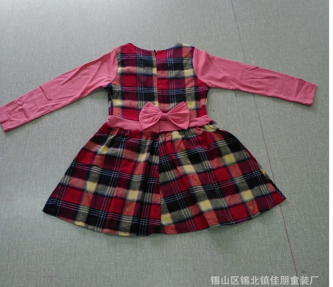 2014秋冬新品女童长袖格子连衣裙