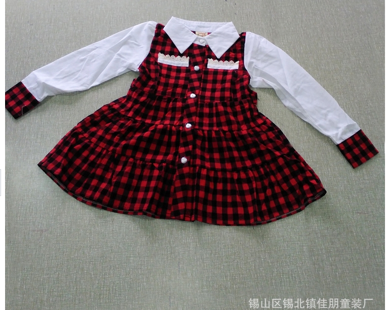秋冬新品女童长袖格子连衣裙