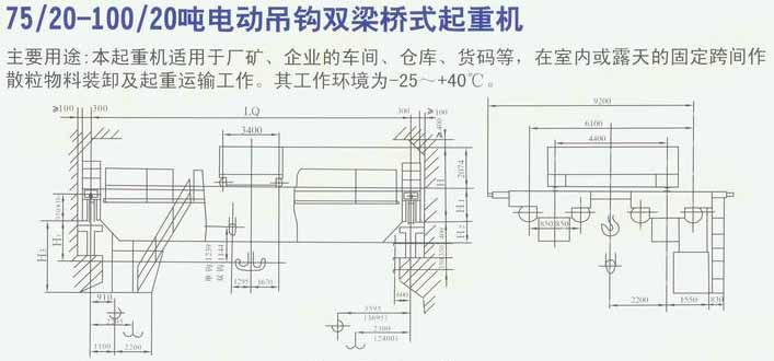 75/20-100/20吨电动电动吊钩双梁桥式起重机