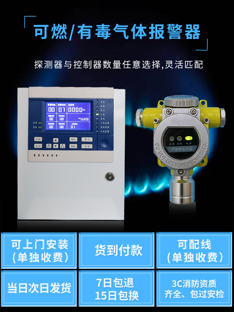 可燃气体探测报警器 智能检测固定式泄露工业 易燃气体浓度报警器